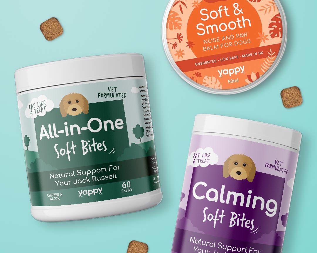 Range of personalised supplements and nose balm for dogs